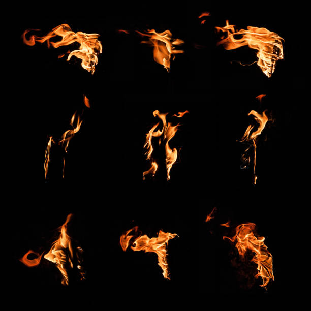 istock Fire Flames. Set of design elements isolated on black background 864561228