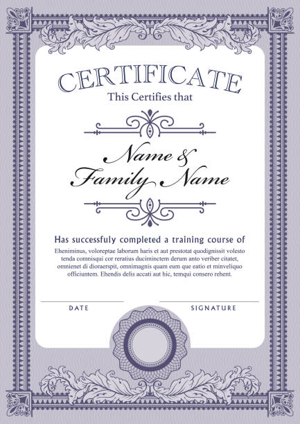 certyfikat szablon dyplom - certificate frame vector engraved image stock illustrations