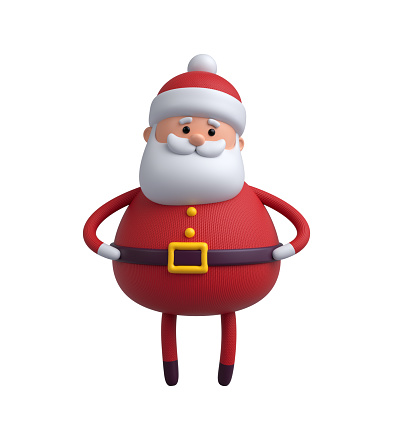 3d render, digital illustration, Santa Claus cartoon character, Christmas toy isolated on white background