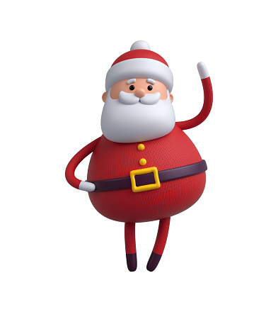 3d render, digital illustration, Santa Claus cartoon character, Christmas toy isolated on white background