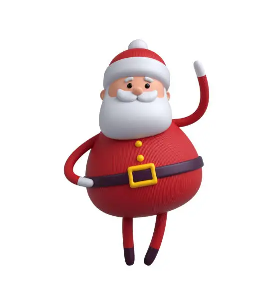 Photo of 3d render, digital illustration, Santa Claus cartoon character, Christmas toy isolated on white background