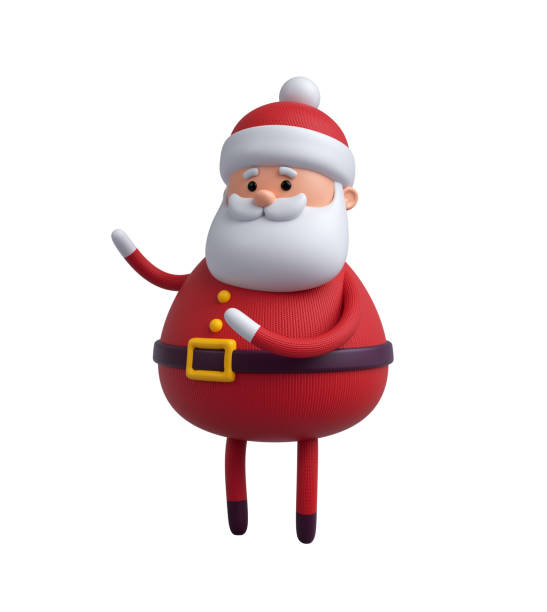 3d render, digital illustration, Santa Claus cartoon character, Christmas toy isolated on white background stock photo
