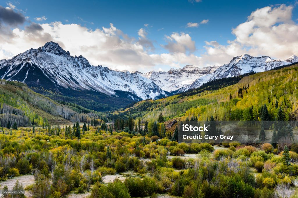 The Scenic Beauty of the Colorado Rocky Mountains on The Dallas Divide Dallas Divide - Colorado Rocky Mountain Scenic Beauty Mountain Stock Photo