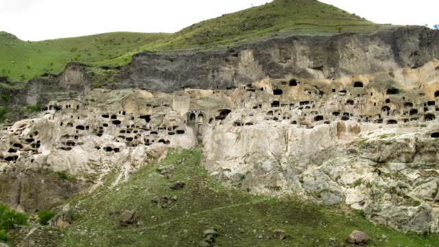 Vardzia, Georgia. An ancient monastery in the rock. Time Lapse