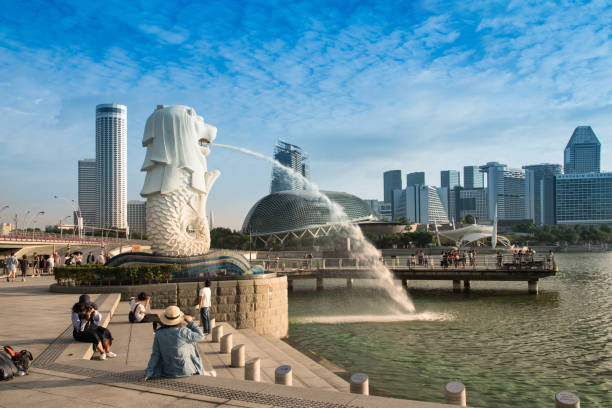 Morning at Merlion and Marina bay,Famous travel destinations in Singapore
