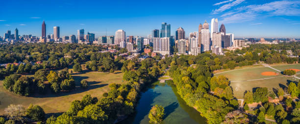 Atlanta Georgia Skyline Aerial view of the Atlanta, Georgia Skyline atlanta skyline stock pictures, royalty-free photos & images