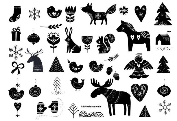 Vector illustration of Christmas elements in Scandinavian style