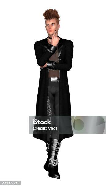 3d Rendering Gothic Male Model On White Stock Photo - Download Image Now - Cut Out, Goth, Men