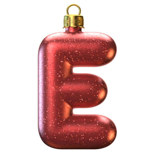Christmas tree decoration font, letter E Christmas tree decoration font, letter E 3d rendering 3d red letter e stock pictures, royalty-free photos & images