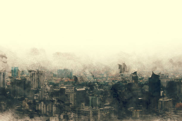 istock Abstract Building on watercolor painting background 864581056