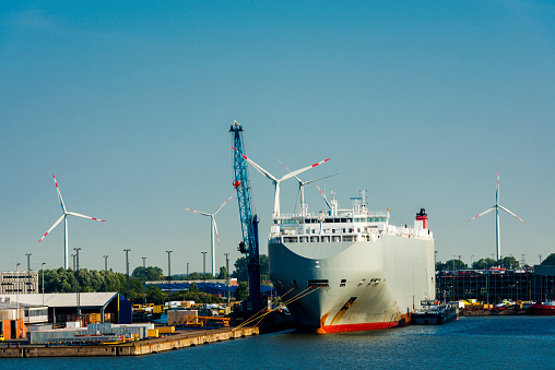 Container ship in Bremerhaven harbor