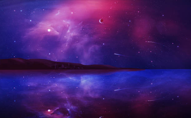 istock Sci-fi landscape digital painting with nebula, planet and lake in violet color. https://nasa3d.arc.nasa.gov/detail/as10-34-5013 864582266