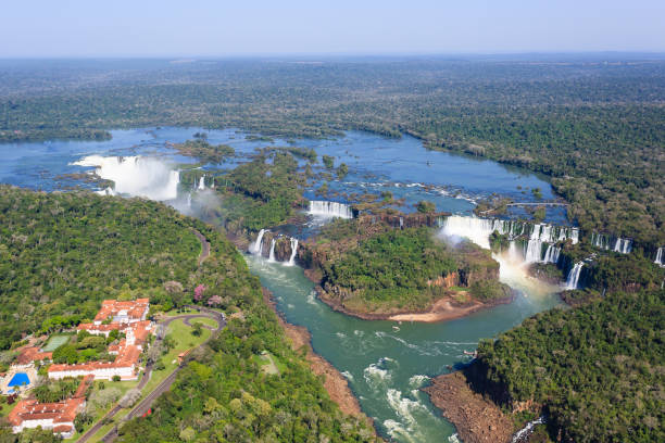 Iguazu falls helicopter view, Argentina Helicopter view from Iguazu Falls National Park, Argentina. World heritage site. South America Adventure travel misiones province stock pictures, royalty-free photos & images