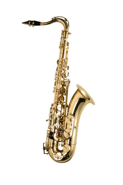 saxofone isolado no fundo branco - close up musical instrument saxophone jazz - fotografias e filmes do acervo