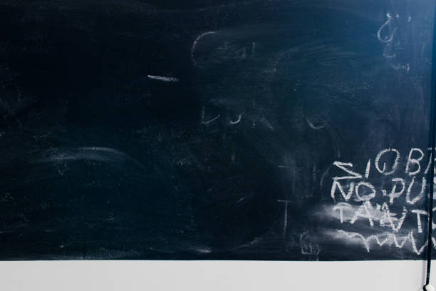 istock Written on a chalkboard. Wall-mounted blackboard for educator. Chalk notes on blackboard written by kids 864592540