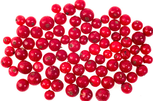 Red currant,cranberries,frozen. Macro,frozen organic Red currant and cranberries,a handful of sweet,luscious frozen Red currant isolated on white background,Abstract background from cranberries