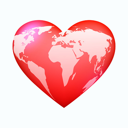 Red world heart, on white bckground, vector illustration
