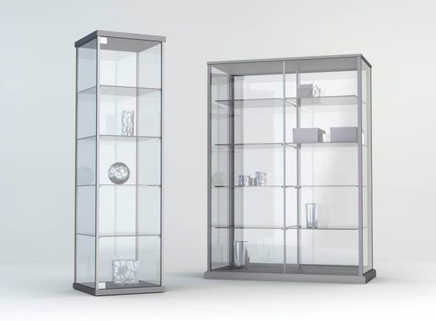 Showcase in room 3D room with  showcases display cabinet photos stock pictures, royalty-free photos & images