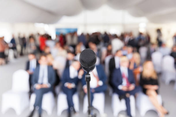 istock Business conference. Corporate presentation. Microphone. 864625874