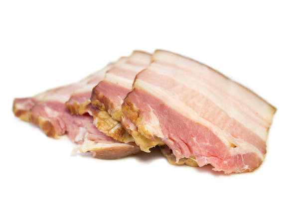 Smoked bacon  isolated on a white background with space for text.