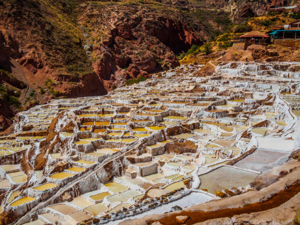 salineras ・ デ ・ マラス コントラスト白と茶色 - traditional salt farming ストックフォトと画像