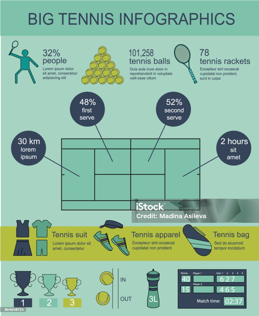 Big tennis infographics. Concept. Vector illustration eps10. Active Lifestyle stock vector