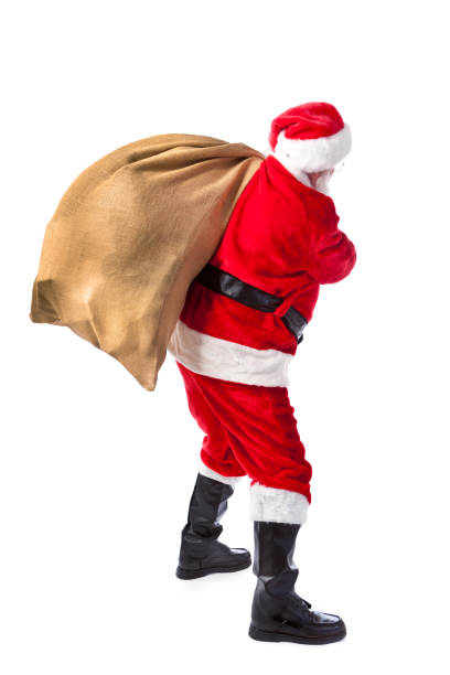 istock Santa Claus with Christmas Gift Bag on White Background 864655034