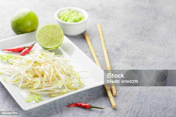 Bean Sprouts In White Plate Stock Photo - Download Image Now - Asia, Asian Food, Backgrounds