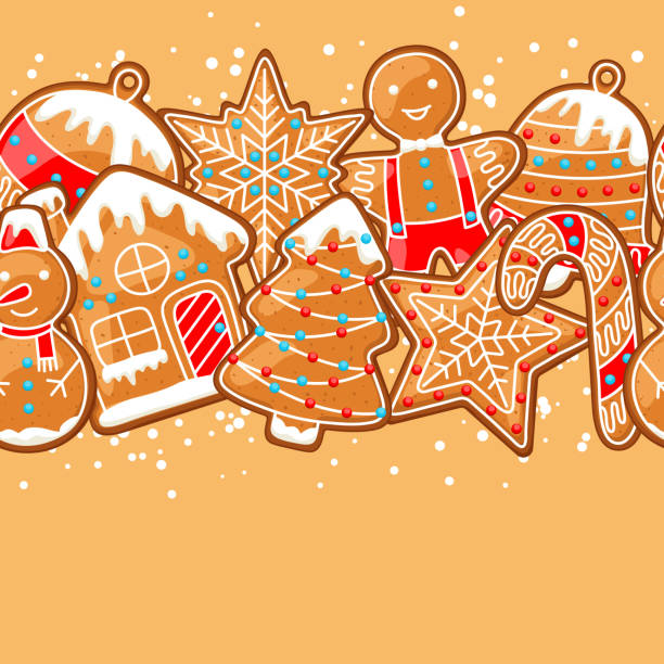 Merry Christmas seamless pattern with various gingerbreads Merry Christmas seamless pattern with various gingerbreads. gingerbread man cookie cutter stock illustrations