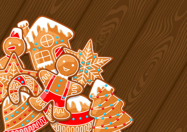 Merry Christmas greeting card with various gingerbreads Merry Christmas greeting card with various gingerbreads. gingerbread man cookie cutter stock illustrations