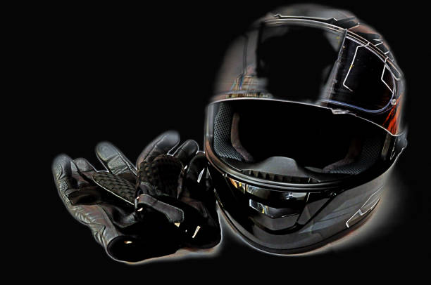 istock Motorcycle Helmet and black protection Leather Gloves 864668310