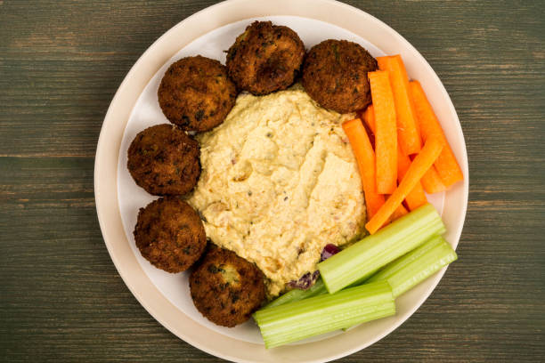 Vegetarian Falafels With Moroccan Style Houmous Carrots and Celery