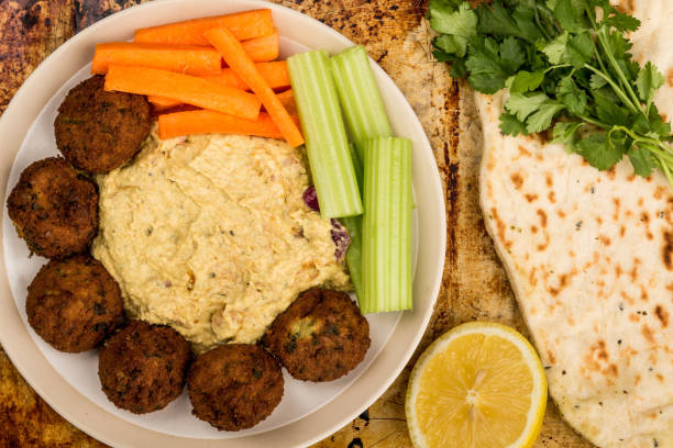 Falafels With Moroccan Style Houmous Carrots and Celery
