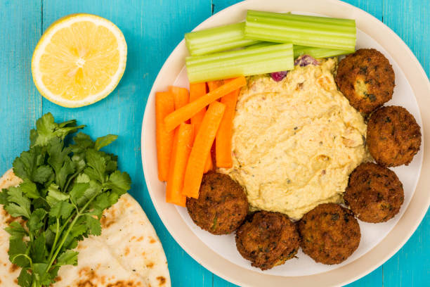 Falafels With Moroccan Style Houmous Carrots and Celery