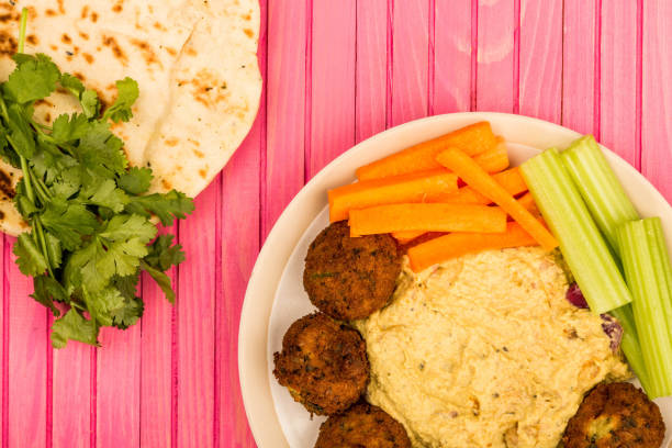 Falafels With Moroccan Style Houmous Carrots and Celery