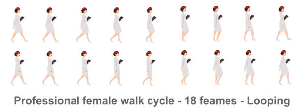 Business Woman Walk cycle vector art illustration