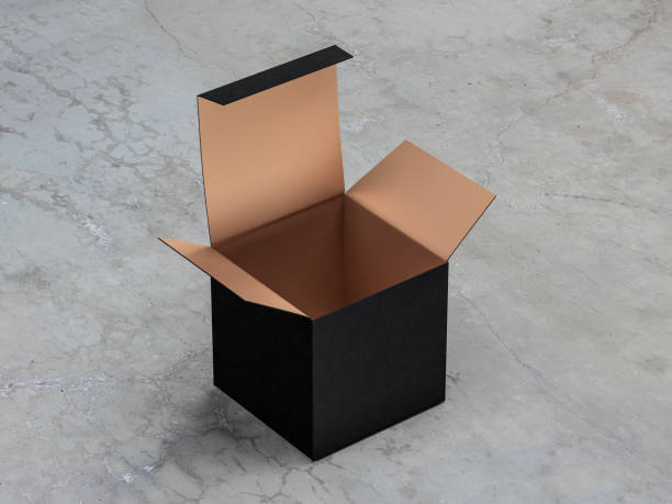 istock Luxury Square Black Box with Gold inside on concrete floor 864707754