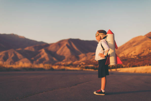 istock Young Business Girl with Rocket Pack 864707772