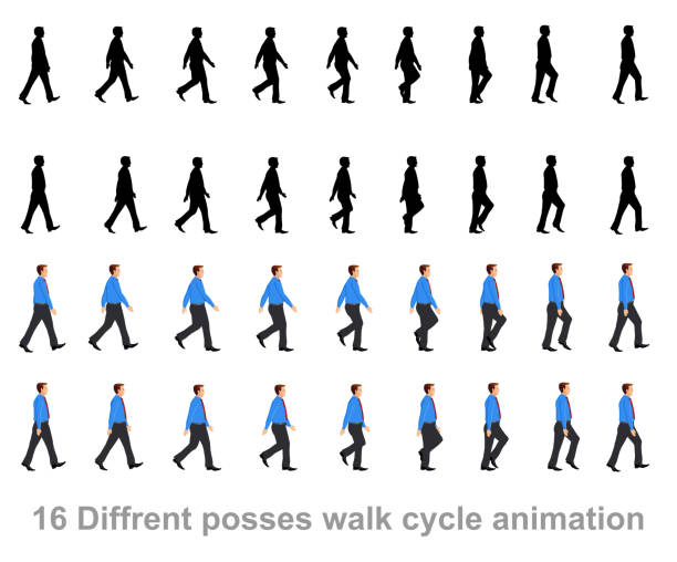 ilustrações de stock, clip art, desenhos animados e ícones de business man walk cycle - walk cycle