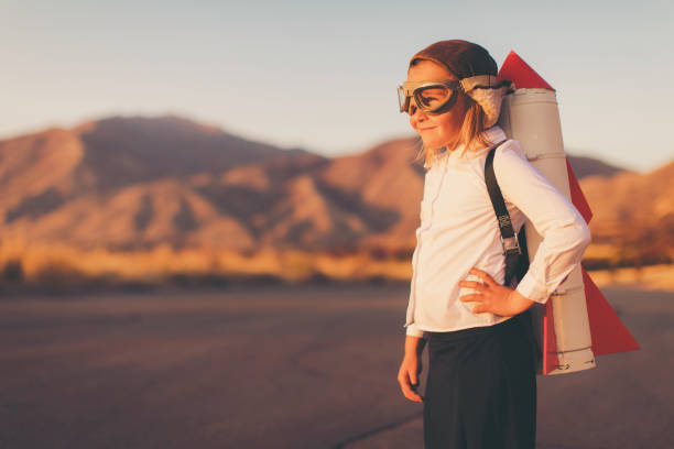 istock Young Business Girl with Rocket Pack 864707836
