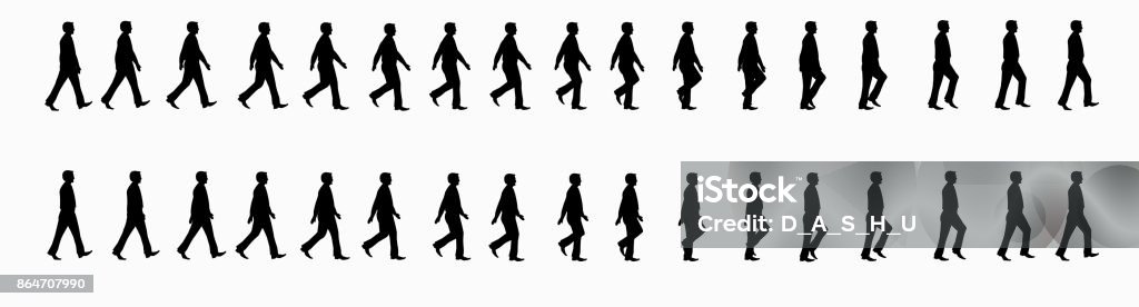 Business man walk cycle Business man walk cycle, Walk sequence, sprites, sprite, animation, looping, silhouette, spite sheet, sprite animation, sprites. Walking stock vector