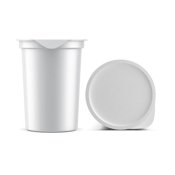 White Sour Cream Yogurt plastic Cup with Silver Foil Lid Mockup