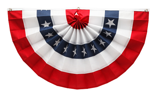 Stars and Stripes USA Pleated Bunting Isolated on White Background.