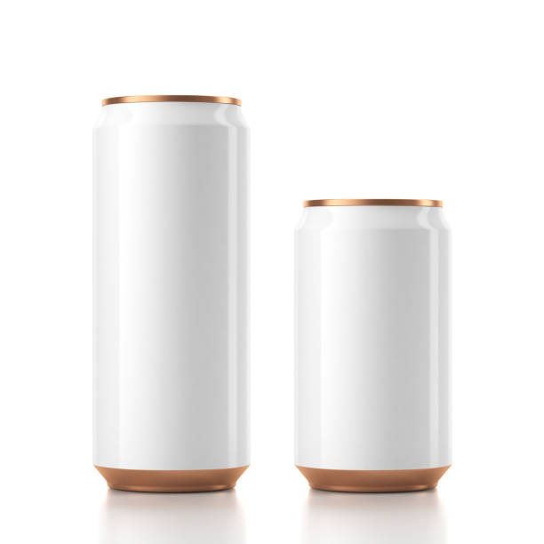 due mockup in alluminio in bianco e oro - can canned food container cylinder foto e immagini stock