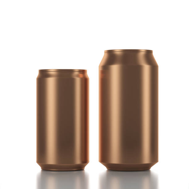 istock Two Golden Aluminum Can Mockup for beverage or beer. Two cans in different sizes big and small 864713164