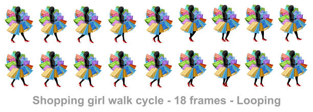 ilustrações de stock, clip art, desenhos animados e ícones de shopping girl walk cycle - store make up cosmetics teenage girls
