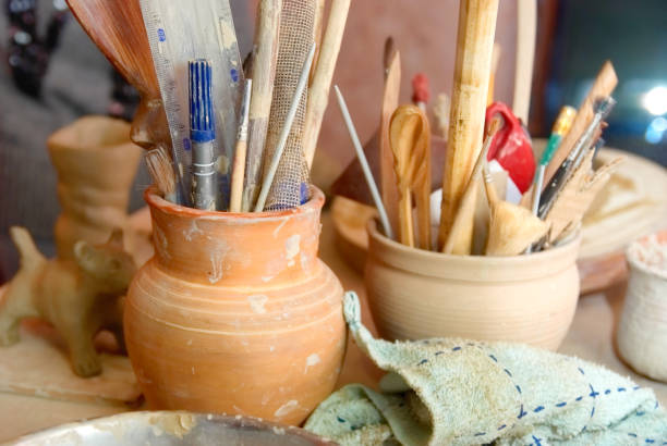 istock Handmade old clay pots with pencils 864713418