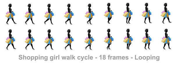 ilustrações de stock, clip art, desenhos animados e ícones de shopping girl walk cycle - store make up cosmetics teenage girls