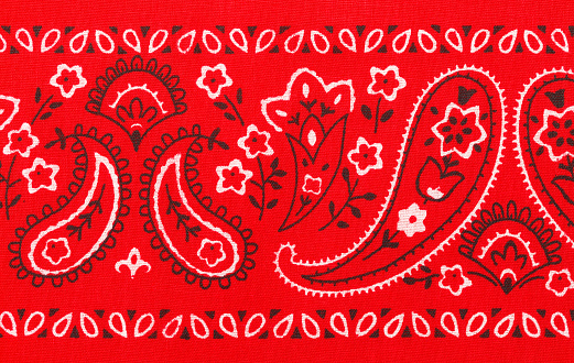 Red Bandana Close Up with Flower Paisley Design.