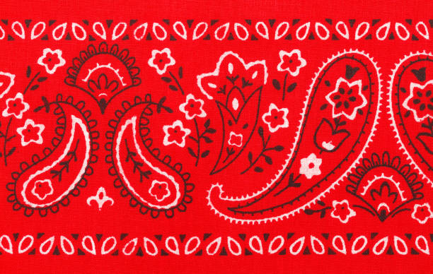 Bandana Red Bandana Close Up with Flower Paisley Design. handkerchief photos stock pictures, royalty-free photos & images